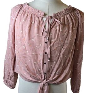 Hippie Rose Dusty Pink Peasant Tie-Front Blouse
